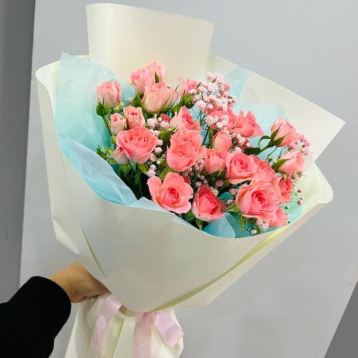 Спрей розы с Гипсофилой от Оранж Алматы