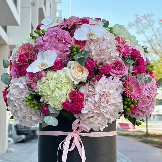 Pinky Swear: Pink Hydrangea and Roses Mix in a Box