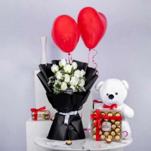 51 white rose bouquet combo set