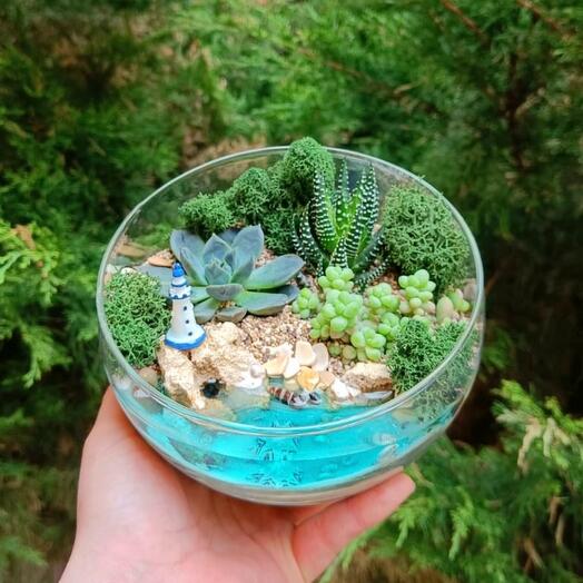 Флорариум с суккулентами и маяком Минимир М