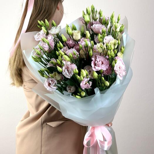 Розовый букет из 11 веток эустомы 0420М-011