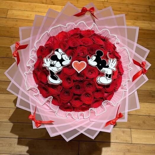 Bouquet de rouge rouge eternelle Mini et Mickey