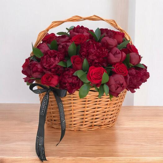 Baskets of red Peonies