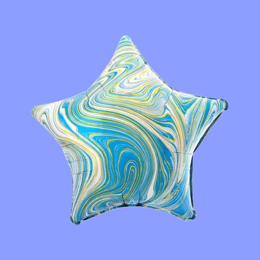 Шар гелий звезда мрамор голубой. Foil helium ballon star marble blue