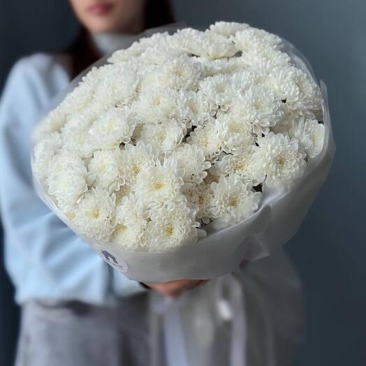 Букет кустовых хризантем, 15 штук, белый