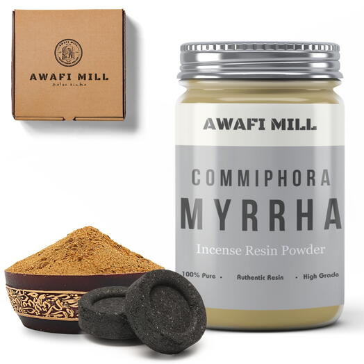 AWAFI MILL Myrrh Resin Incense Powder | Charcoal Tablet - Bottle of 100 Gram with 20 Charcoal Piece