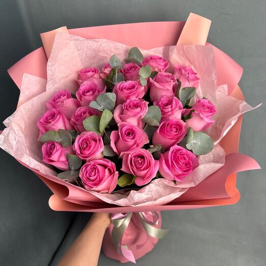 21 Roses with eucalyptus