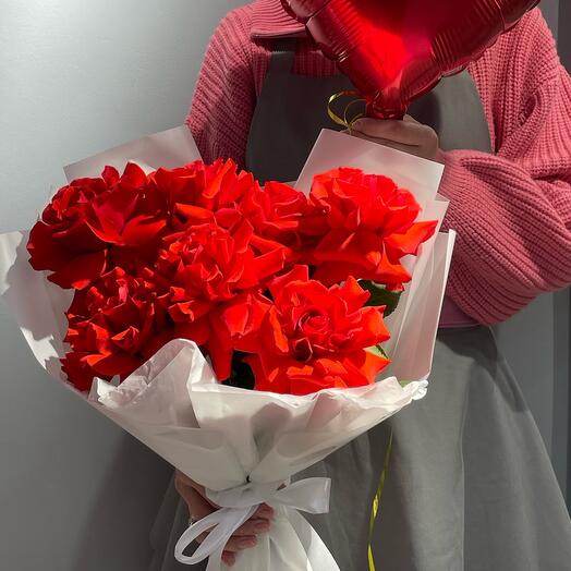 💐+🎈Комбо-Набор: алые французские розы+шар сердце