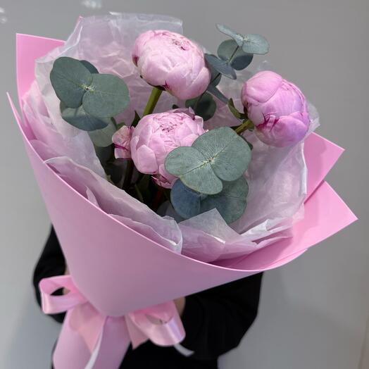 Bouquet of pink peony by Sarah Bernhardt. 3 pcs