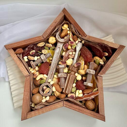 Set de regalo de frutos secos y nueces con chocolate "para el maestro estrella"