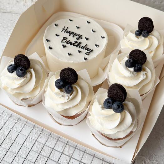 Бенто торт и 5 капкейков «Happy Birthday