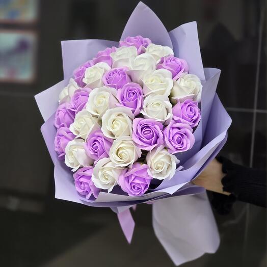 Букет из 25 мыльных роз 💜🤍