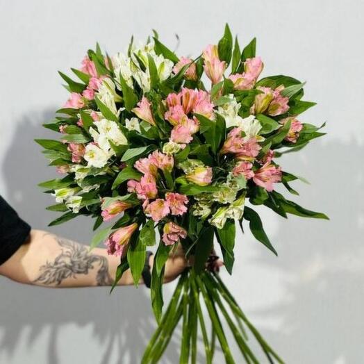 Bouquet of alstroemeria flowers without packaging for home