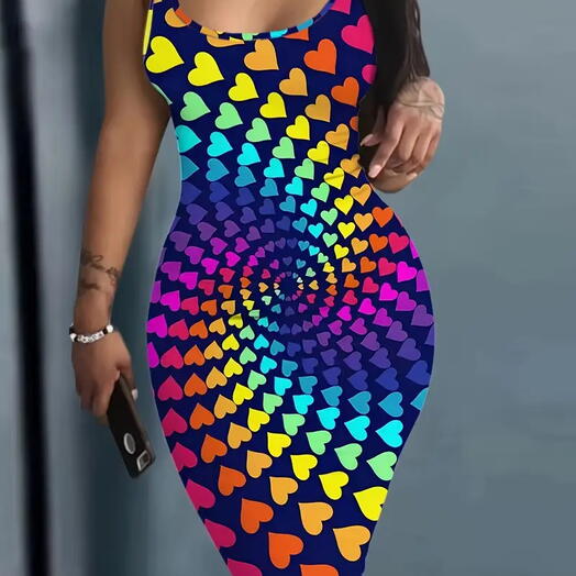 Psychedelic Love – Rainbow Heart Bodycon Dress