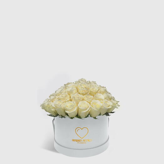 White Bouquet Roses Small White Box