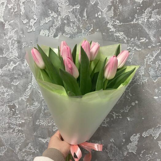 Монобукет 🌷розовые тюльпаны в оформлении