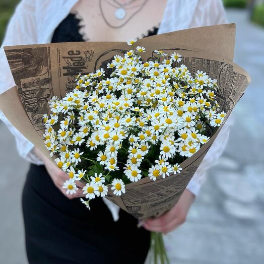 Полевые ромашки кустовые в крафте
