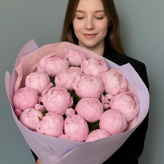 Букет из 15 розовых пионов 🔝ХИТ🔝