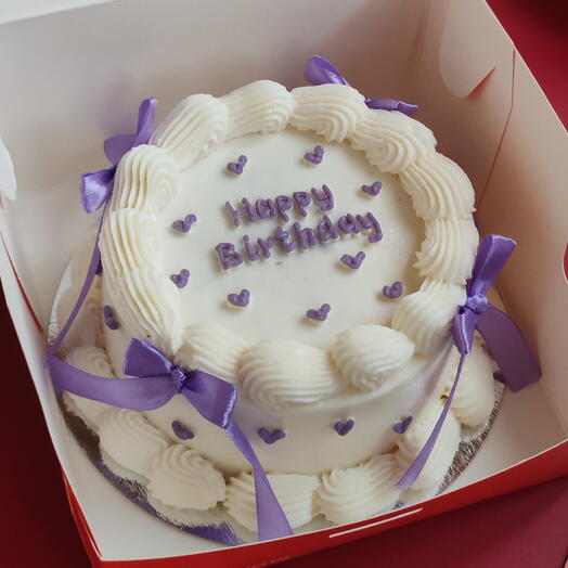 Бенто торт Happy birthday с бантиками и рюшами на день рождения девушке, подруге, маме, сестре