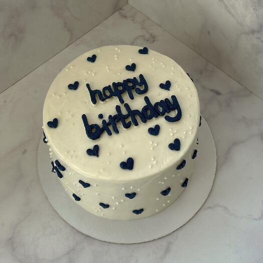 Торт 1 кг, на 5-7 человек, "Happy birthday" торт на день рождения с сердечками