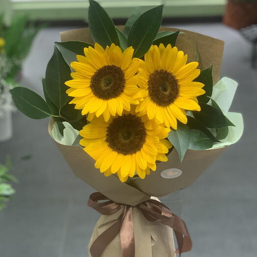 Three sunflowers in craft