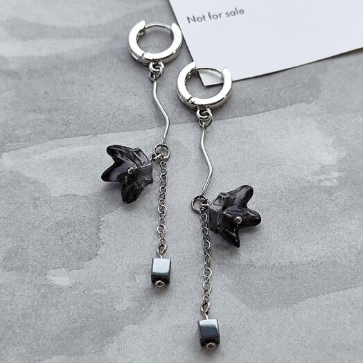 Серьги Черный лен mini