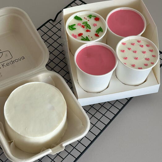 Набор подарочный бенто торт Ваша надпись и cake to go/тортики в стакане/трайфлы Любой Ваш декор