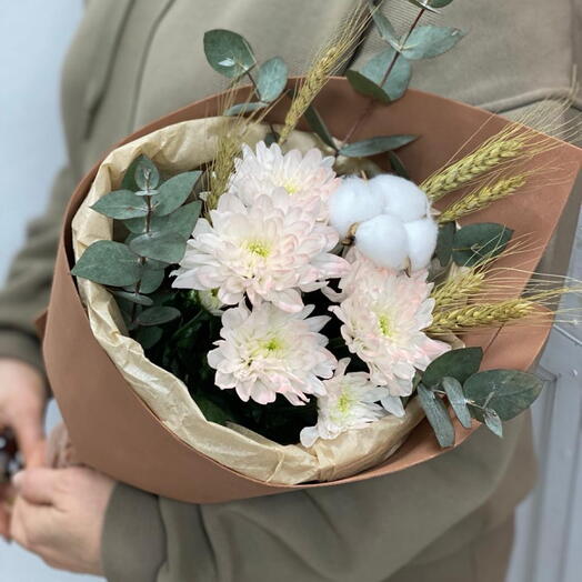 Милый букет для мамы с хлопком