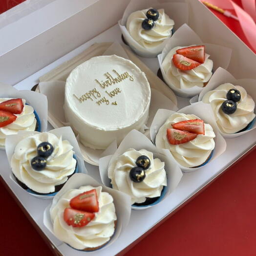 Set of bento cake + cupcakes Kid (any inscription on the cake)