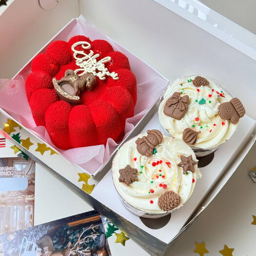 Новогодний набор муссовый бенто с лошадкой и два трайфла