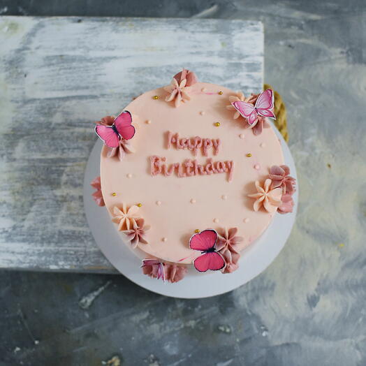 Розовый торт с бабочками Happy Birthday