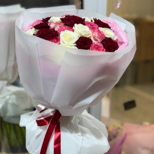 25 Роз микс розовые красные и белые 🌸