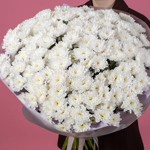 Букет из 25 белых кустовых хризантем
