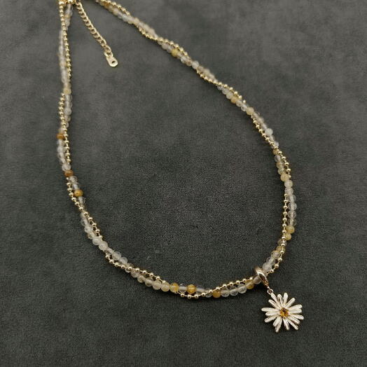 Плетёное колье из рутилового кварца со съемной