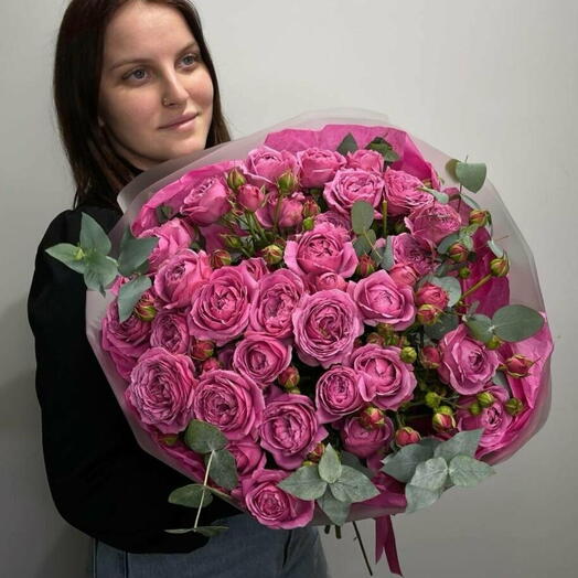 Розы кустовые пионы яркие с эвкалиптом 🌿🎀