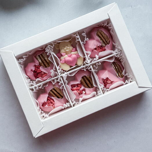 🍓 Шоколадные сердца из белого шоколада с мишкой — романтичный шоколадный подарок девушке / любимой
