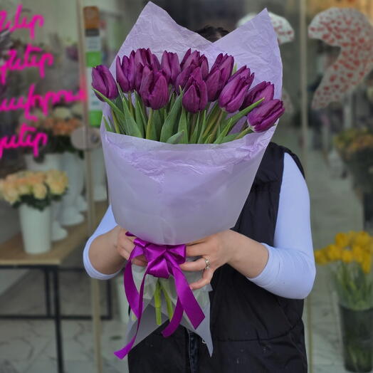 19 purple tulips