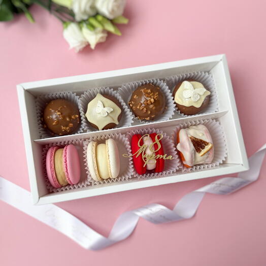 Набор подарочный ассорти десертов макарон и картошка 8 шт, подарок на 8 марта