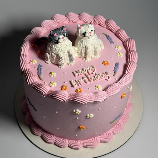 Торт 1,5 кг с объемными котиками «happy birthday»