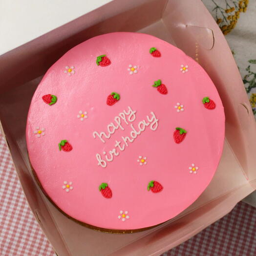 Торт, 700 г, Happy Birthday, 5 порций, клубничный торт в подарок на День Рождения