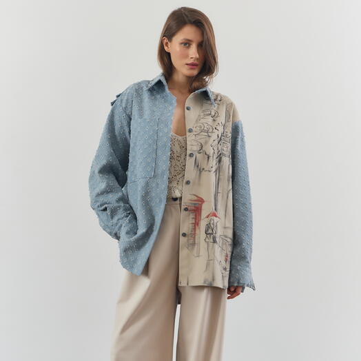 Рубашка джинсовая с росписью Лондон/London