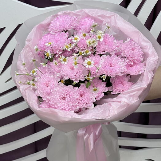 Букет«Розовое поле» кустовая хризантема и ромашки 🌸🩷🌸