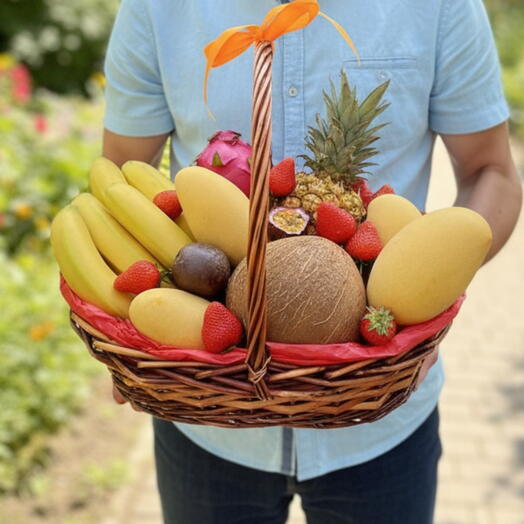 Привет из Тая 🌴🥥 Фруктовая корзина с экзотическими фруктами и ягодами 🍓Тайское манго Ананас Подарочная корзина Пиономания