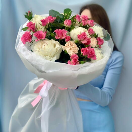 Букет «Цветочный сад»🌷пионы,розы