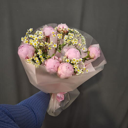 Букет из 7 пионов и матрикардии🌸🌸🌸🌸
