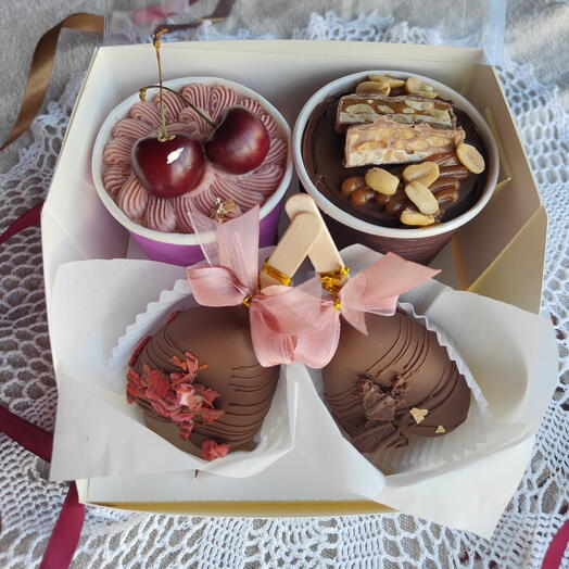 Комбо набор Бенто торт в стакане (cake to go) и эскимо в шоколаде - 2вкуса