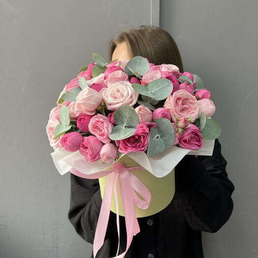 Кустовая пионовидная Роза в шляпной коробке 💖