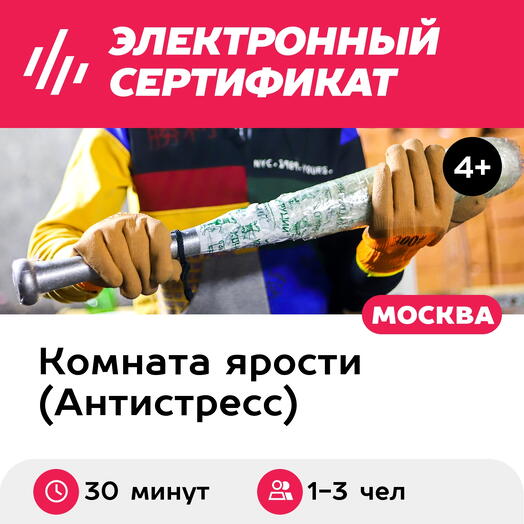 Подарочный сертификат Комната ярости. Программа "Встряска" для 1-3 чел., 30 минут, м. Савеловская