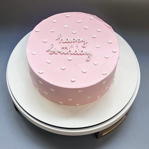 Бенто-торт розовый с сердечками "happy birthday" 1 кг