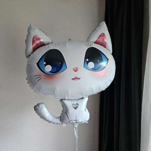 Шар фигура кошка белая,кошечка белая милая ,котик,котенок белый с гелием-1шар
